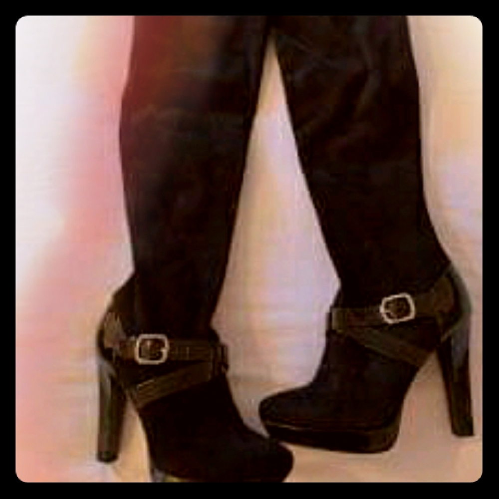Black suede over the calf boots